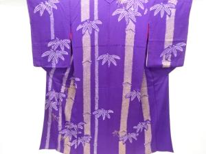 大正ロマン　紋錦紗絞り竹笹模様刺繍着物